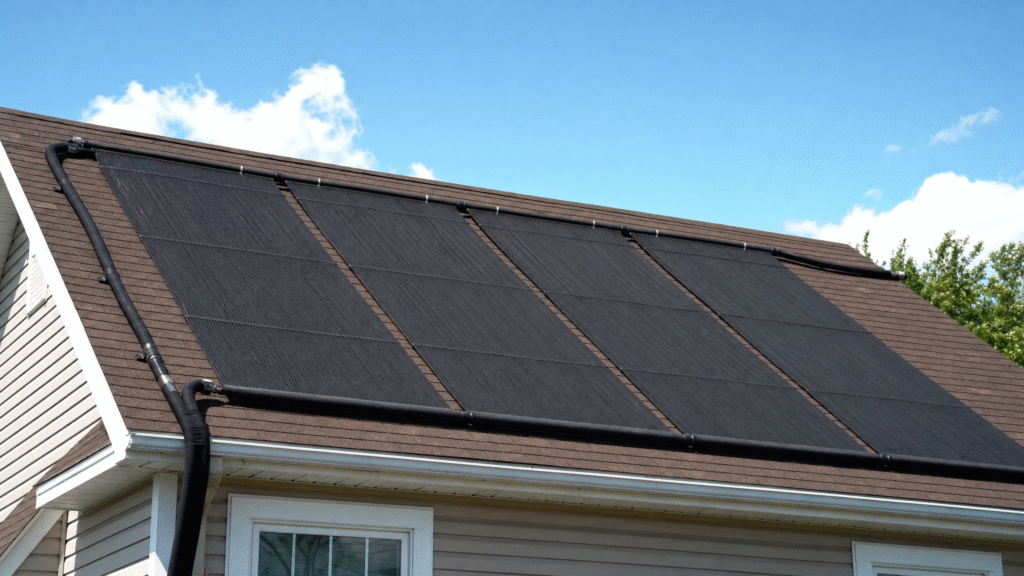 Subvention panneaux solaires d'Hydro-Québec : panneaux solaires noirs installés sur un toit en bardeaux sous un ciel bleu